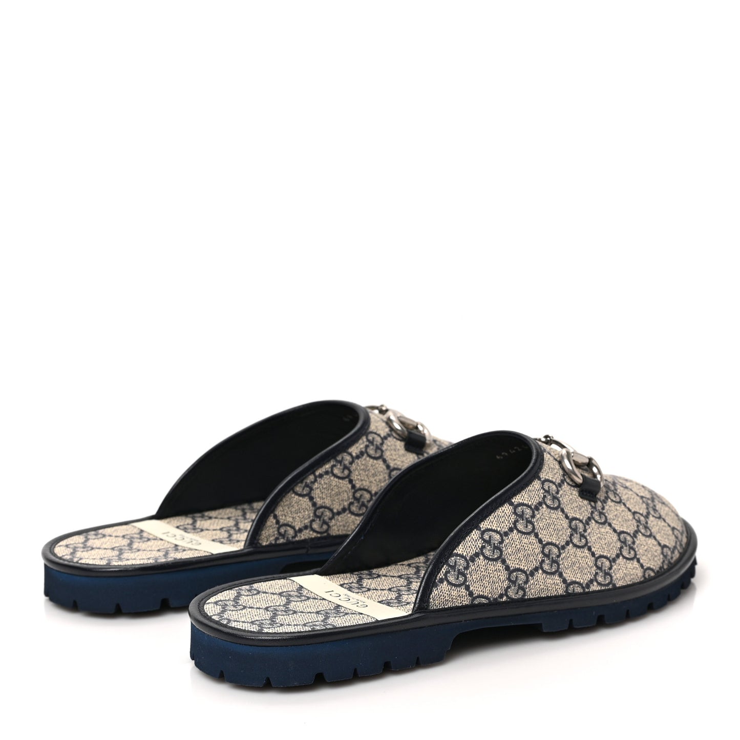 GG Supreme Monogram Granada Kid Mens Horsebit Lug Sole Mules 9 Beige Blue