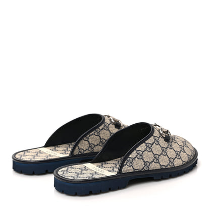 Gucci GG Supreme Monogram Granada Kid Mens Horsebit Lug Sole Mules 9 Beige Blue 4 of 9