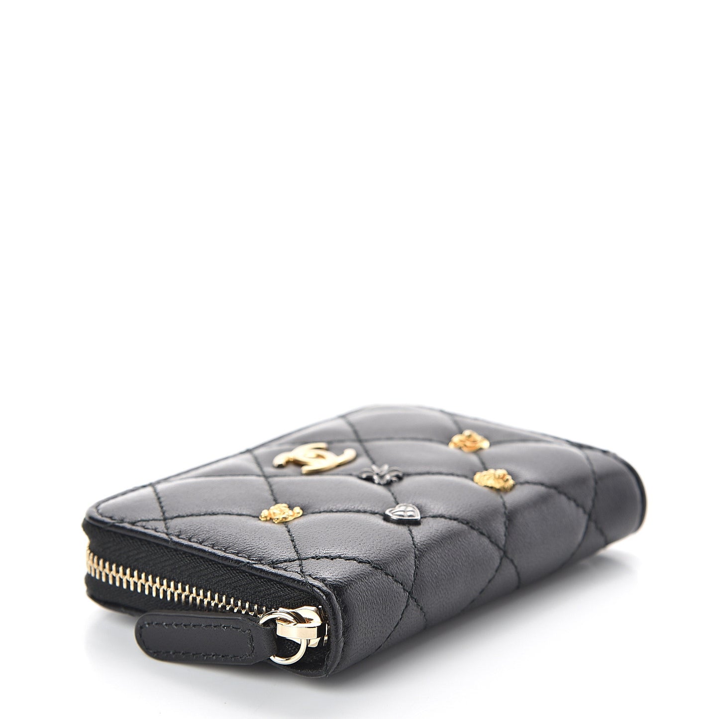 Lambskin Lucky Charms Zip Coin Purse Black
