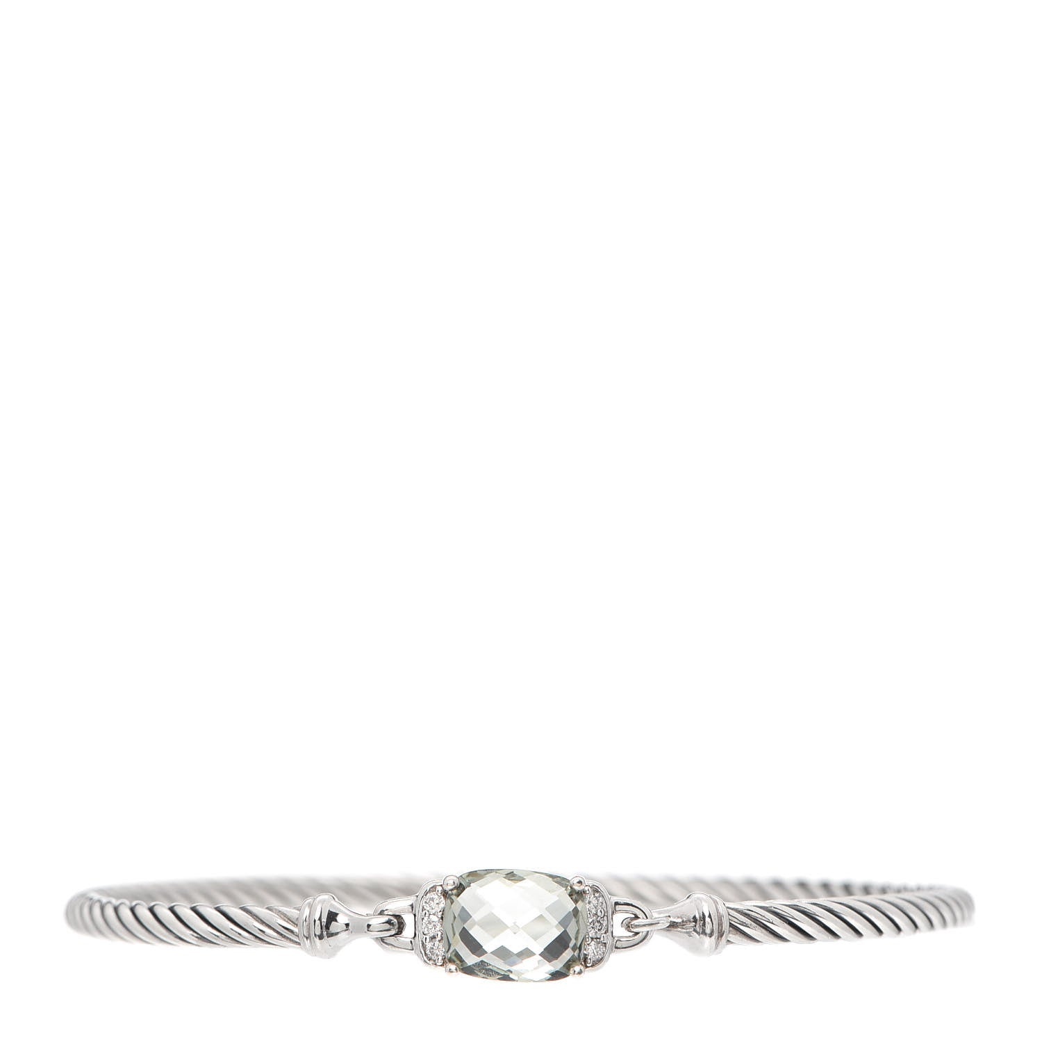 David Yurman Sterling Silver Diamond Prasiolite 3mm Petite Wheaton Bracelet 1 of 5