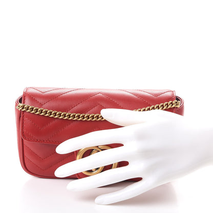 Gucci Calfskin Matelasse Super Mini GG Marmont Shoulder Bag Hibiscus Red 3 of 12