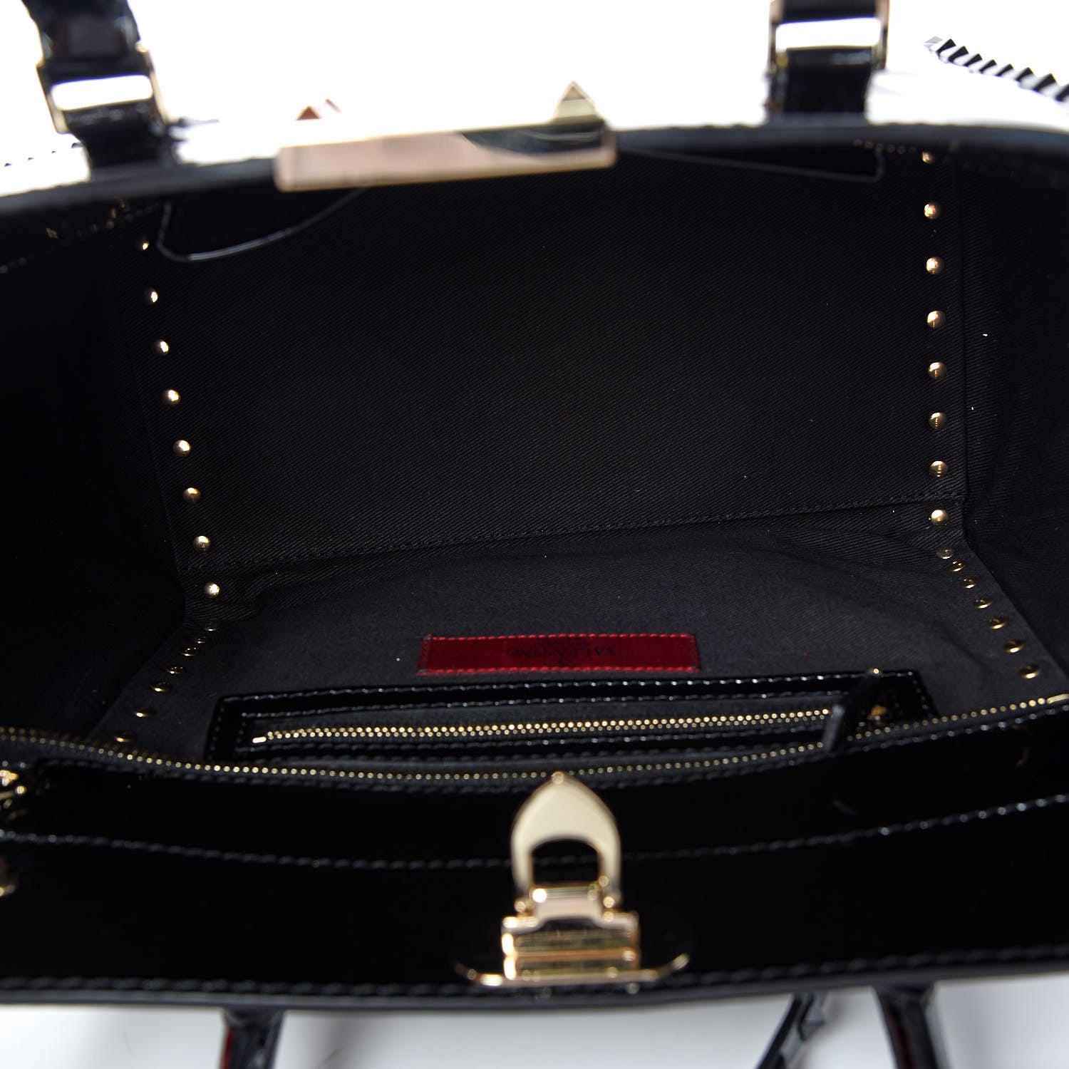 Valentino Garavani Patent Monochrome Small Rockstud Double Handle Tote Black 7 of 8
