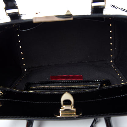 Valentino Garavani Patent Monochrome Small Rockstud Double Handle Tote Black 7 of 8
