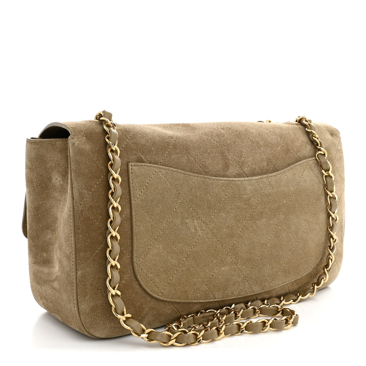 Suede Calfskin Small Souplissimo Maxi Flap Dark Beige