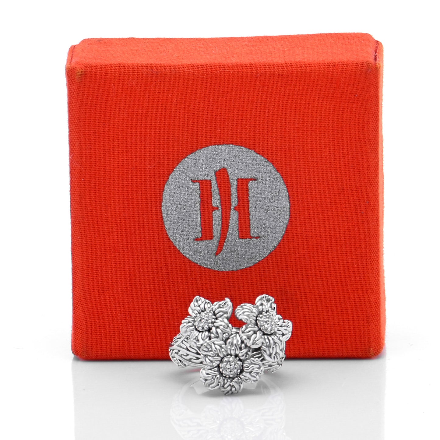Sterling Silver 18K Yellow Gold Diamond Ayu Flower Ring 52 6