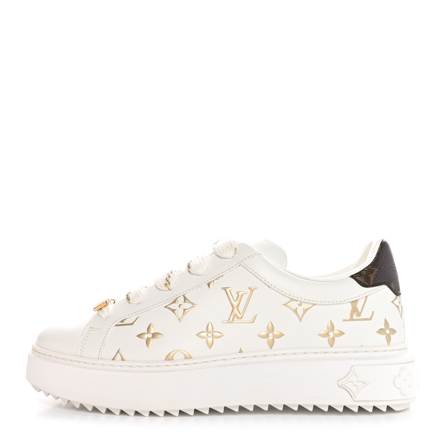 Louis Vuitton Calfskin Monogram Debossed Time Out Sneakers 37.5 White Gold 1 of 9