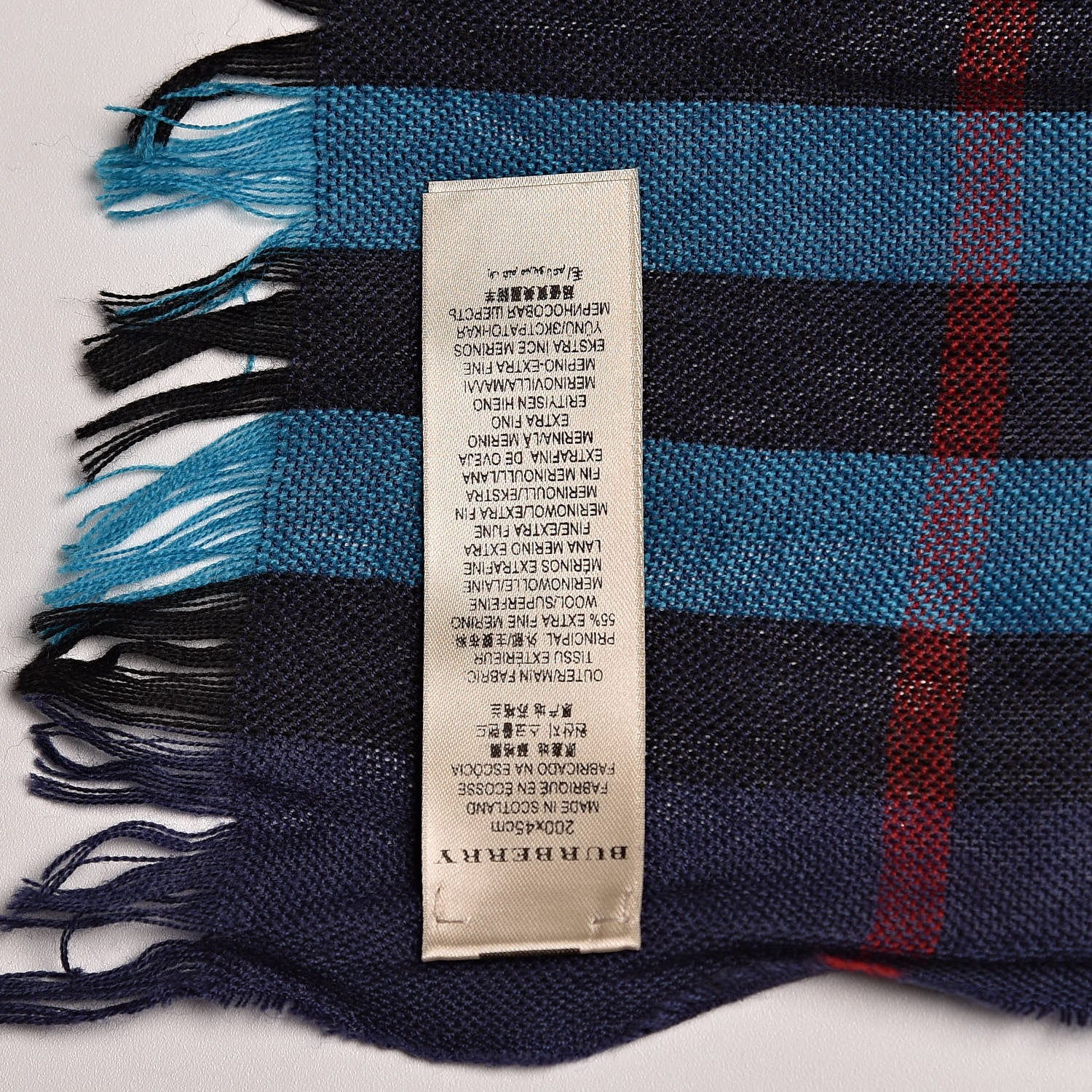 Burberry Merino Wool Cashmere Giant Check Lightweight Scarf Blue 5 of 7