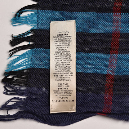 Burberry Merino Wool Cashmere Giant Check Lightweight Scarf Blue 5 of 7