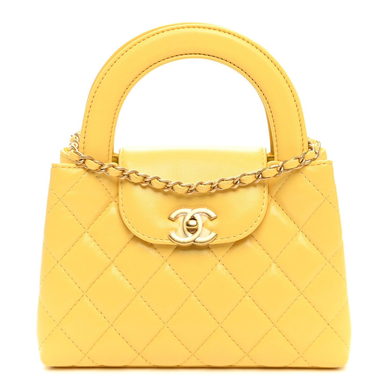Chanel Shiny Aged Calfskin Quilted Nano Kelly Shopper Light Yellow 1 of 10