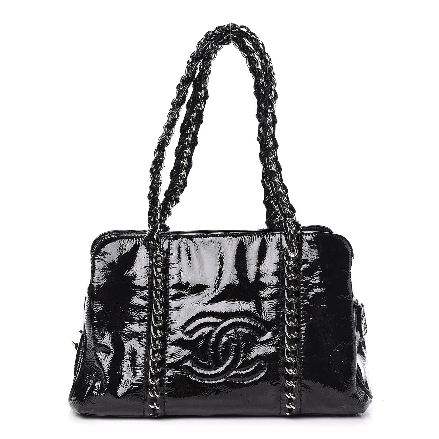 Patent Calfskin Small Luxe Ligne Tote Black