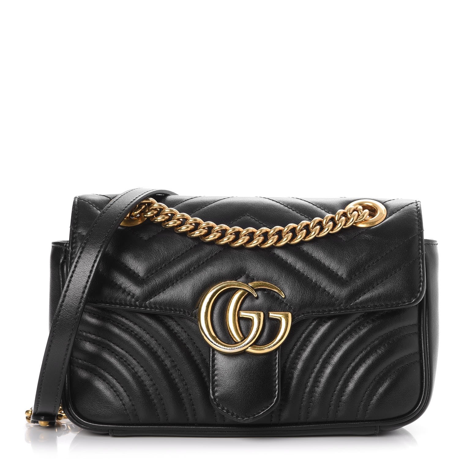 Gucci Calfskin Matelasse Mini GG Marmont Shoulder Bag Black 1 of 8