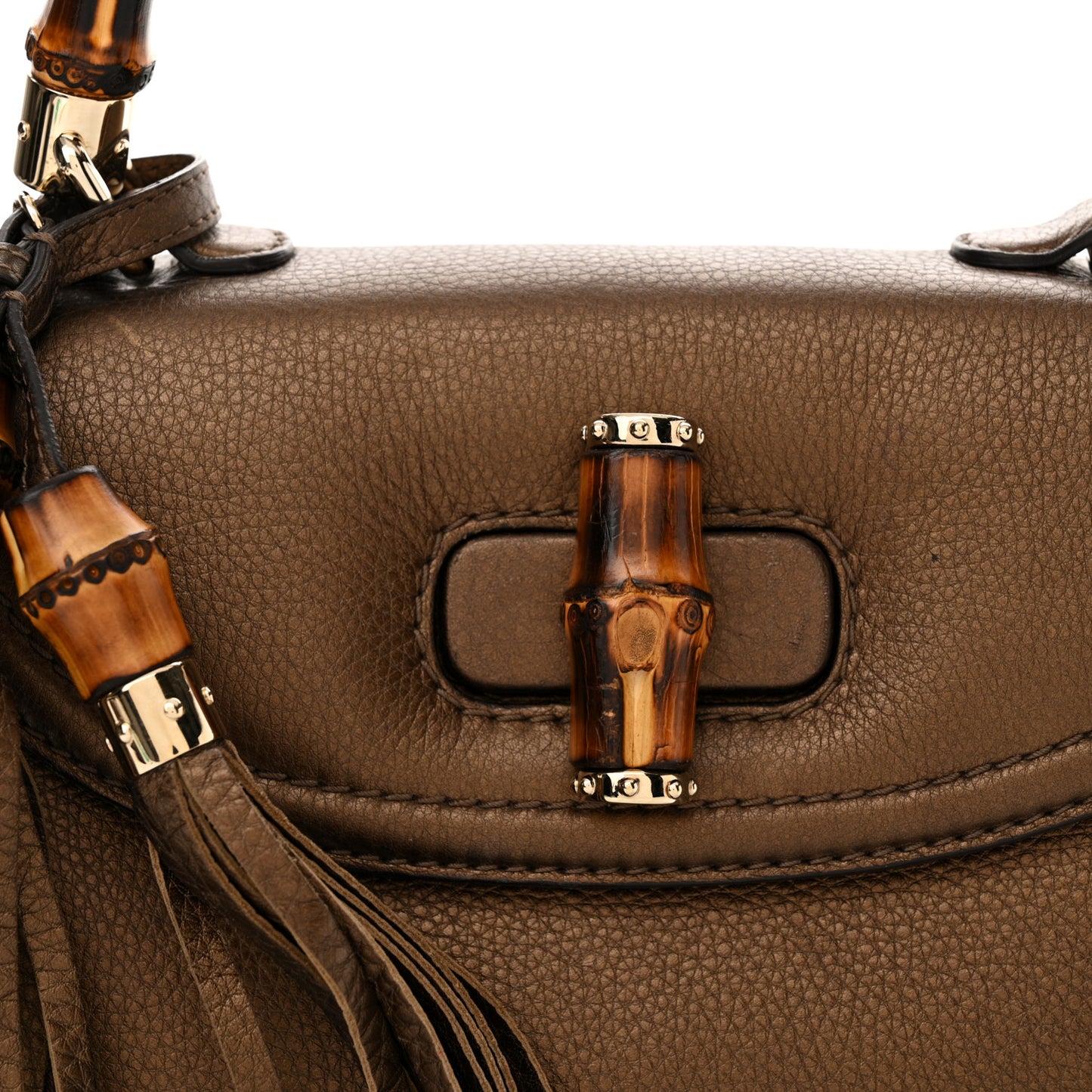 Metallic Calfskin Medium New Bamboo Top Handle Bag Bronze