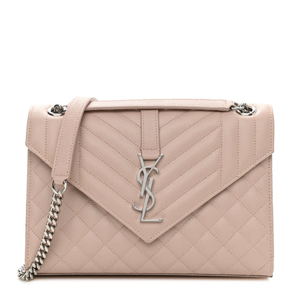 Saint Laurent Grain De Poudre Textured Mixed Matelasse Medium Triquilt Monogram Satchel Marble Pink 1 of 11