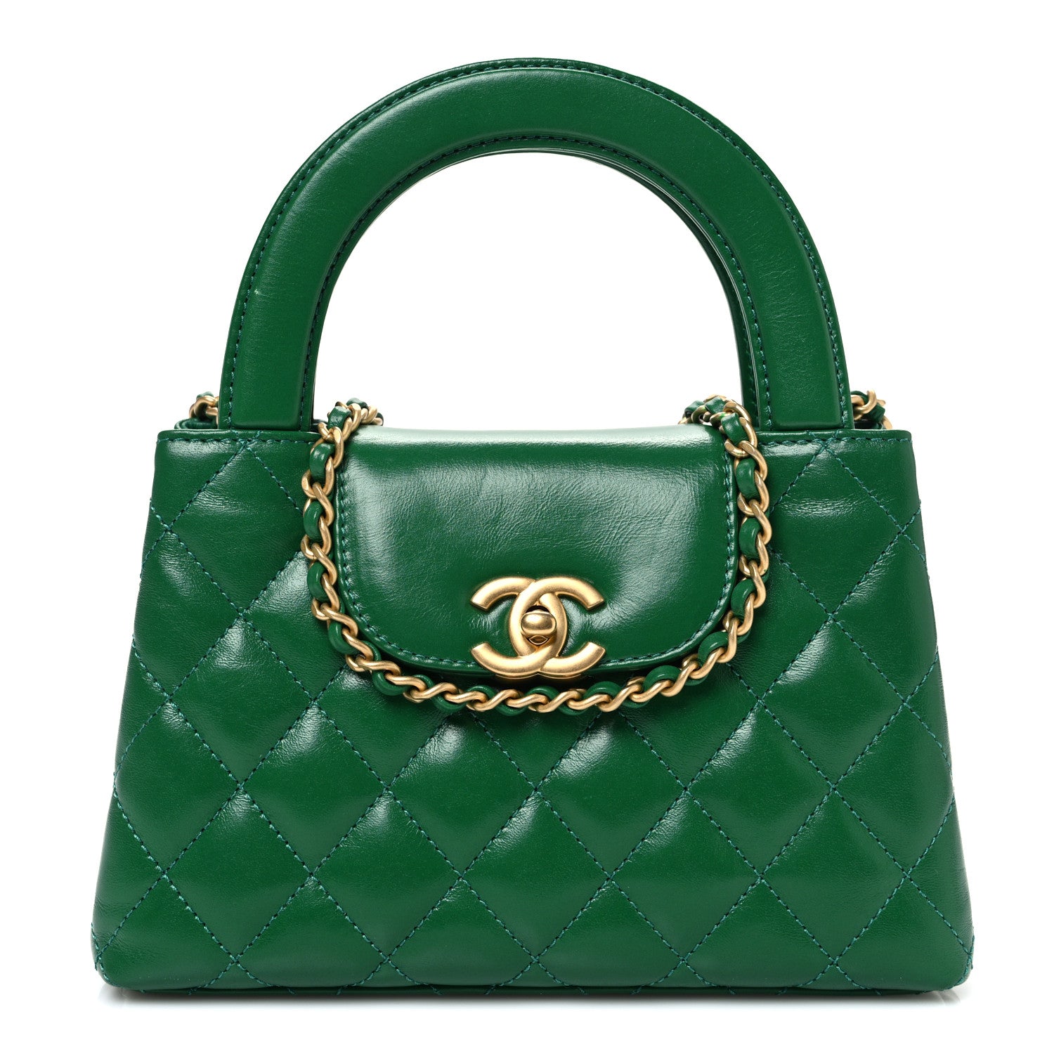 Chanel Shiny Aged Calfskin Quilted Nano Kelly Shopper Green 1 of 11