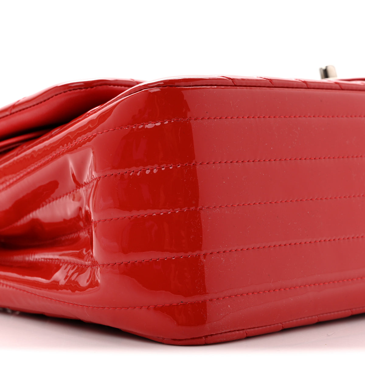Chanel Patent Chevron Quilted Jumbo Double Flap Red 16 of 19