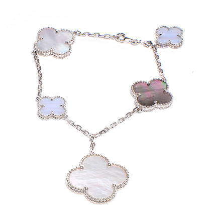 Van Cleef & Arpels 18K White Gold Chalcedony Mother of Pearl 5 Motifs Magic Alhambra Bracelet 1 of 6