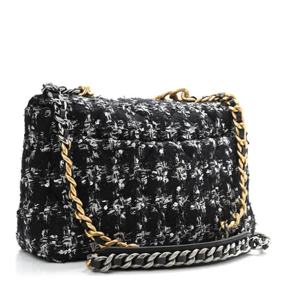 Chanel Tweed Quilted Large Chanel 19 Flap Black Ecru White 3 of 10