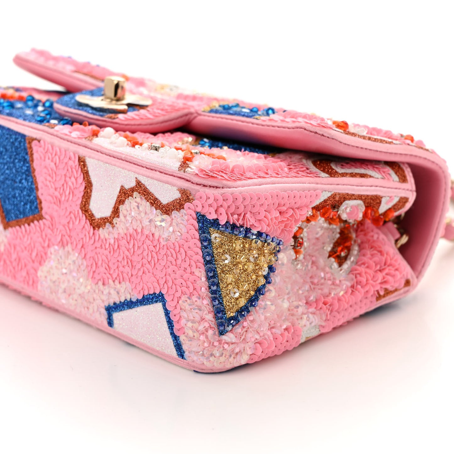 Satin Sequin Embellished Mini Rectangular Flap Pink White Blue Red