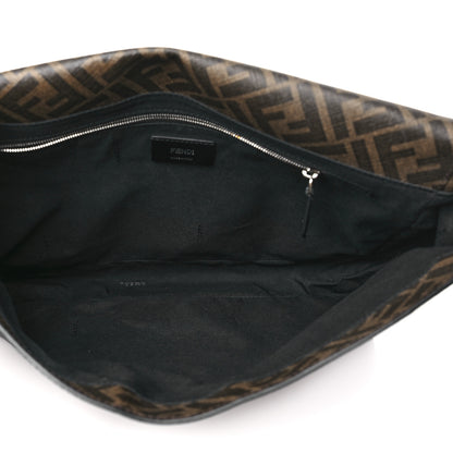 Fendi Glazed Fabric Vitello Liberty FF 1974 Diagonal New Messenger Flap Tobacco Moresco Black 4 of 9
