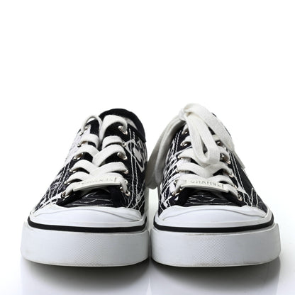 Chanel Printed Fabric Low Top Logo Sneakers 36 White Black 2 of 10