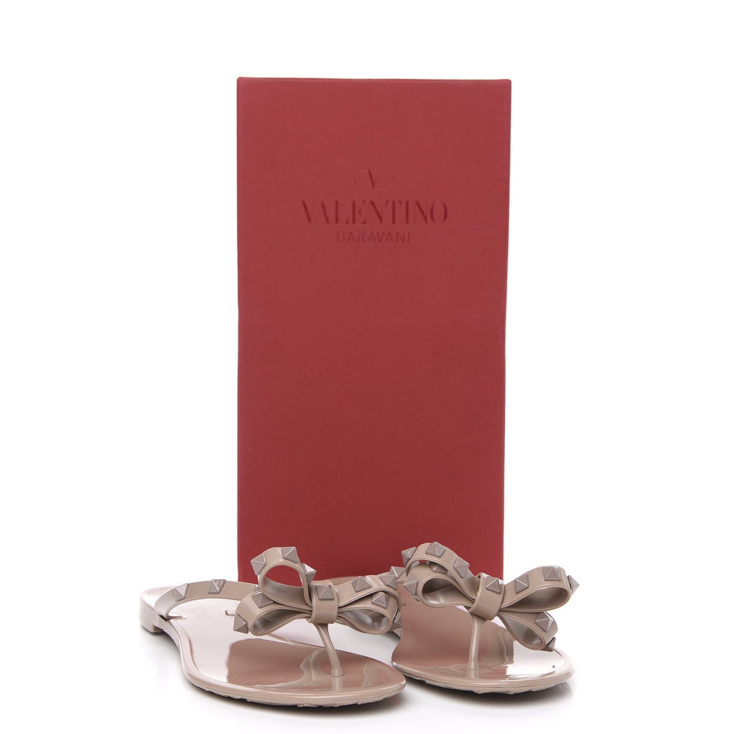 PVC Jelly Rockstud Bow Thong Sandals 37 Poudre