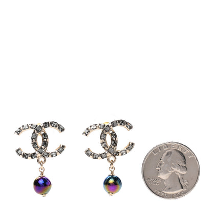 Chanel Metal Pearl Crystal CC Drop Earrings Gold Purple Gray 2 of 4