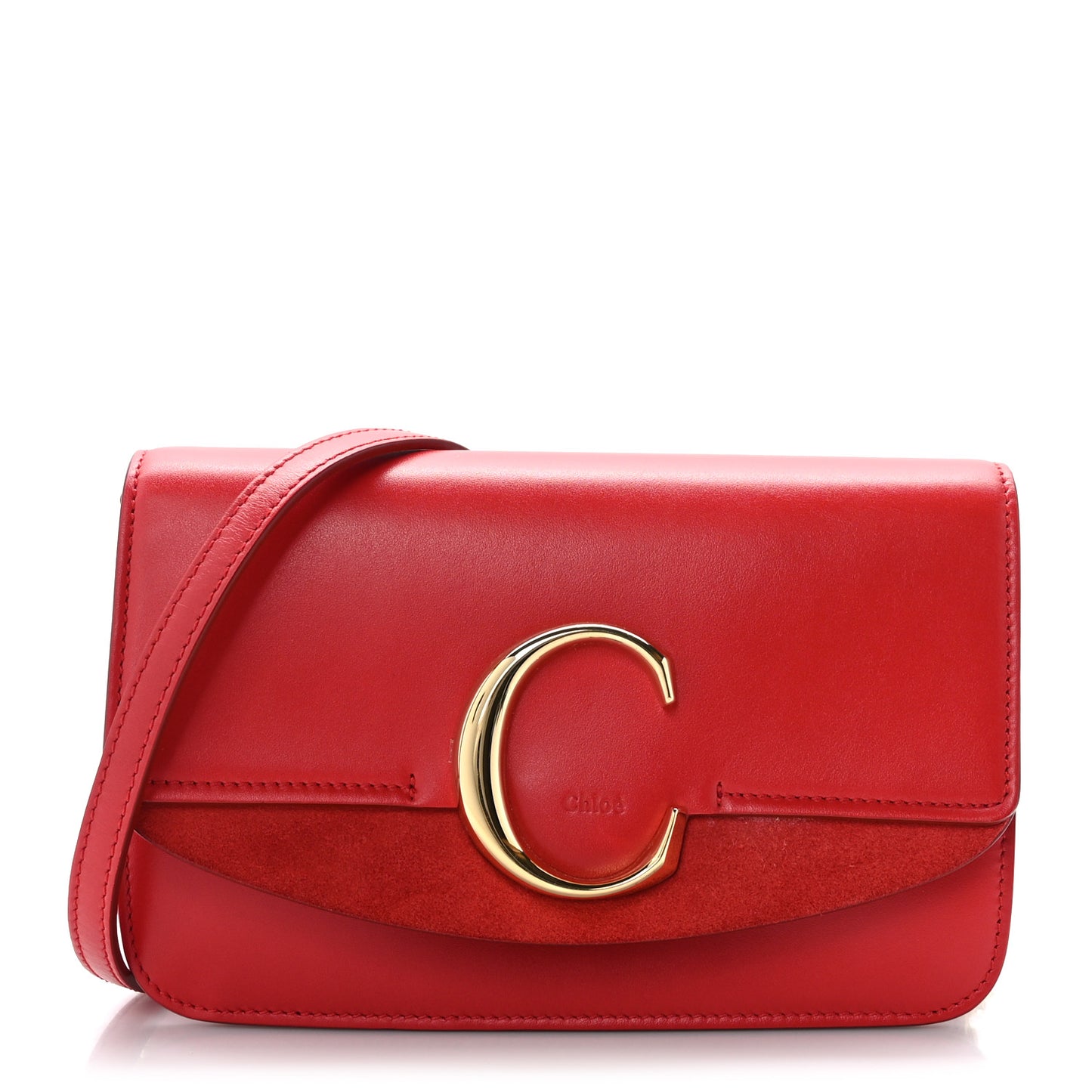 Calfskin Suede C Clutch With Chain Plaid Red