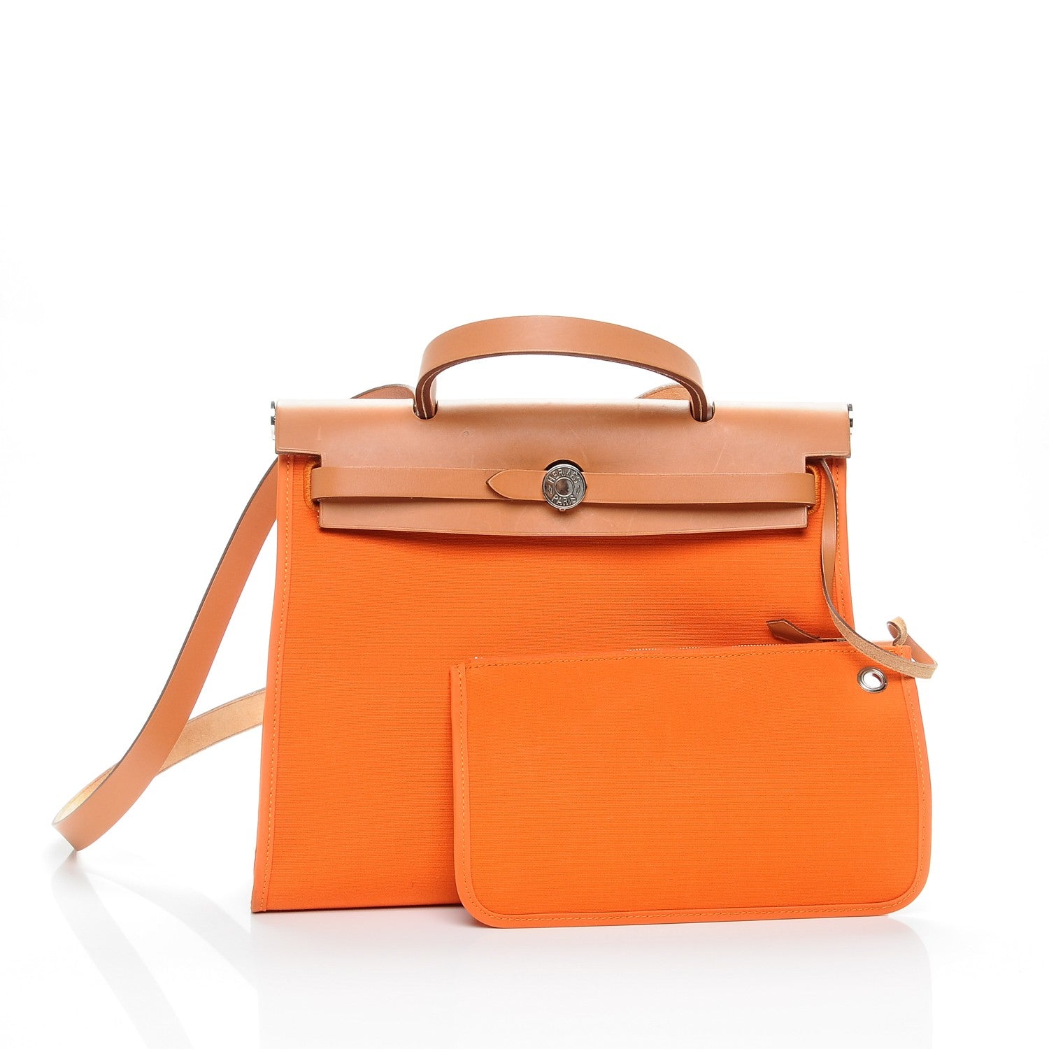 Hermes Natural Barenia Toile Herbag Zip 31 PM Orange 5 of 8