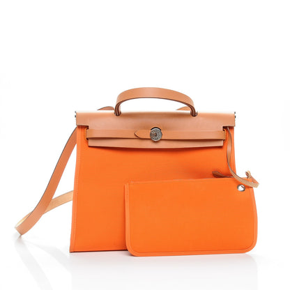 Hermes Natural Barenia Toile Herbag Zip 31 PM Orange 5 of 8