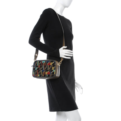 Fendi Vitello Century Velvet F is Fendi FF Multicolor Bi-Color Camera Case Fango Black Multicolor 2 of 7
