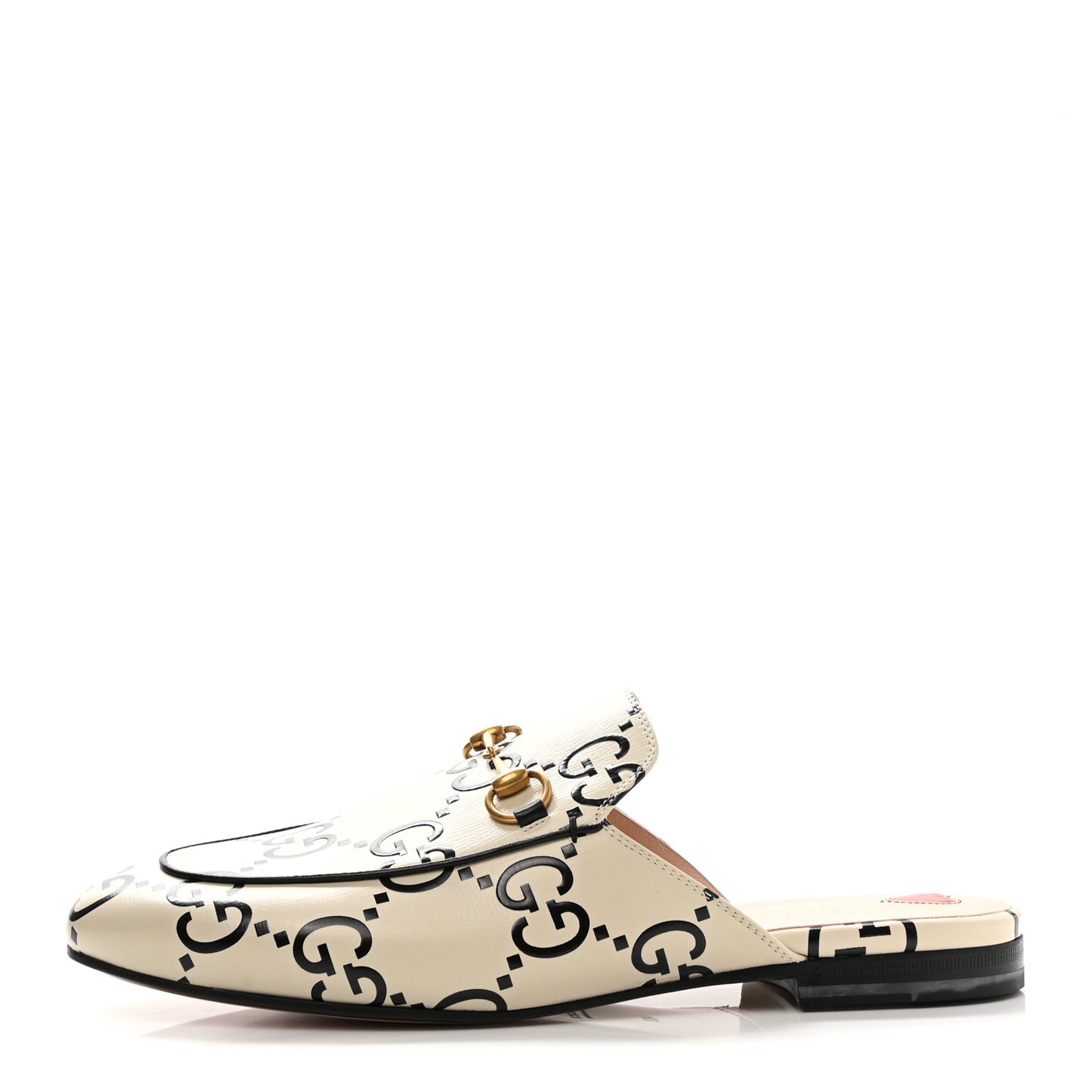 Azalea Calfskin GG Monogram Bi-Color Debossed Womens Princetown Slippers 40 Mystic White Black