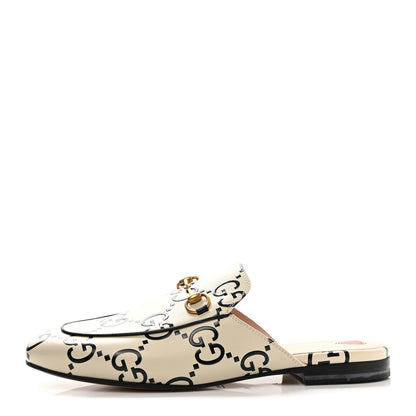 Gucci Azalea Calfskin GG Monogram Bi-Color Debossed Womens Princetown Slippers 40 Mystic White Black 1 of 9
