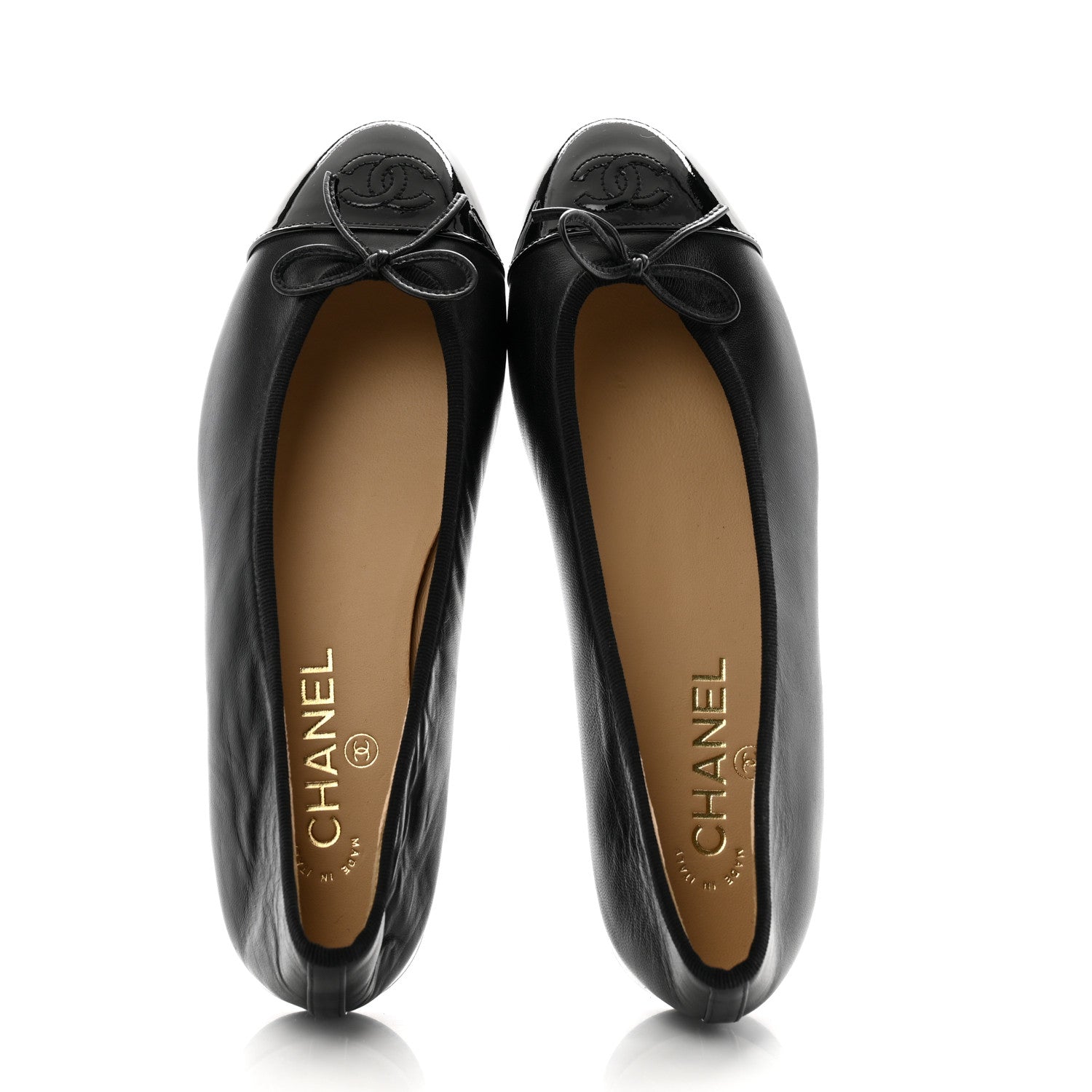 Chanel Lambskin Patent Cap Toe Ballerina Flats 39 Black 2 of 9