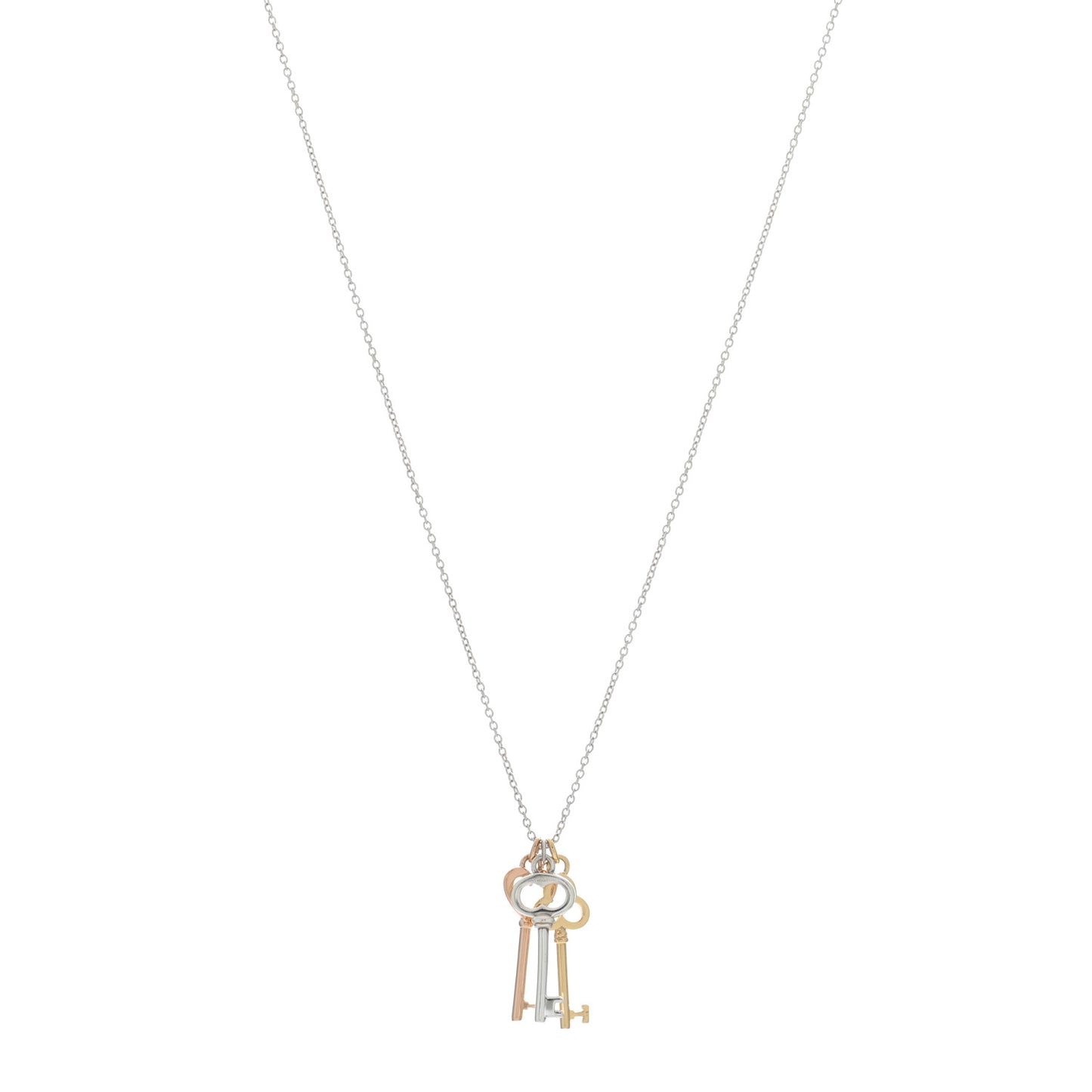 18K Yellow Rose Gold Sterling Silver Mini Heart Trefoil Key Pendant Necklace