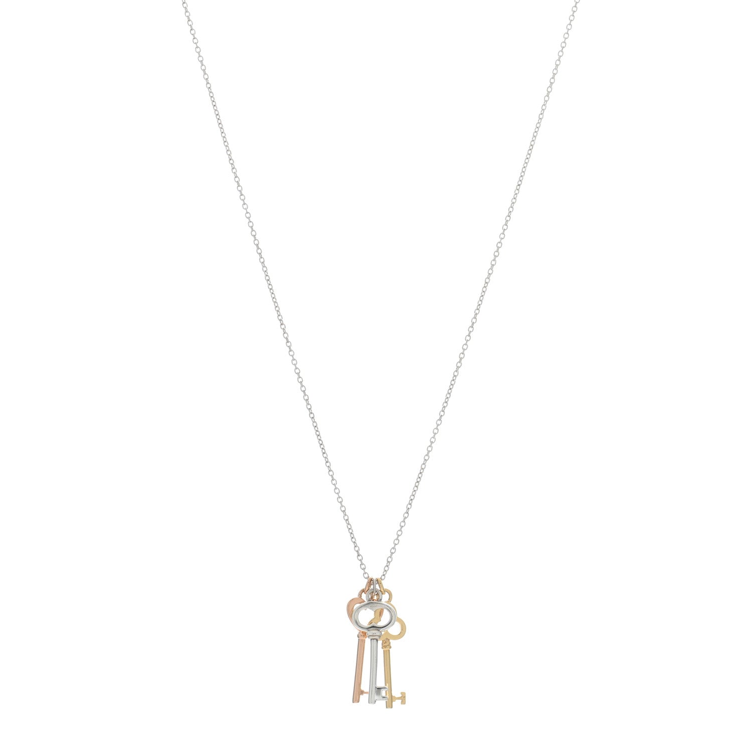 Tiffany 18K Yellow Rose Gold Sterling Silver Mini Heart Trefoil Key Pendant Necklace 1 of 4