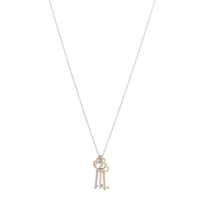 Tiffany 18K Yellow Rose Gold Sterling Silver Mini Heart Trefoil Key Pendant Necklace 1 of 4