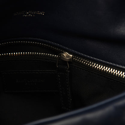 Saint Laurent Lambskin Quilted Small Loulou Puffer Monogram Chain Satchel Navy 11 of 24