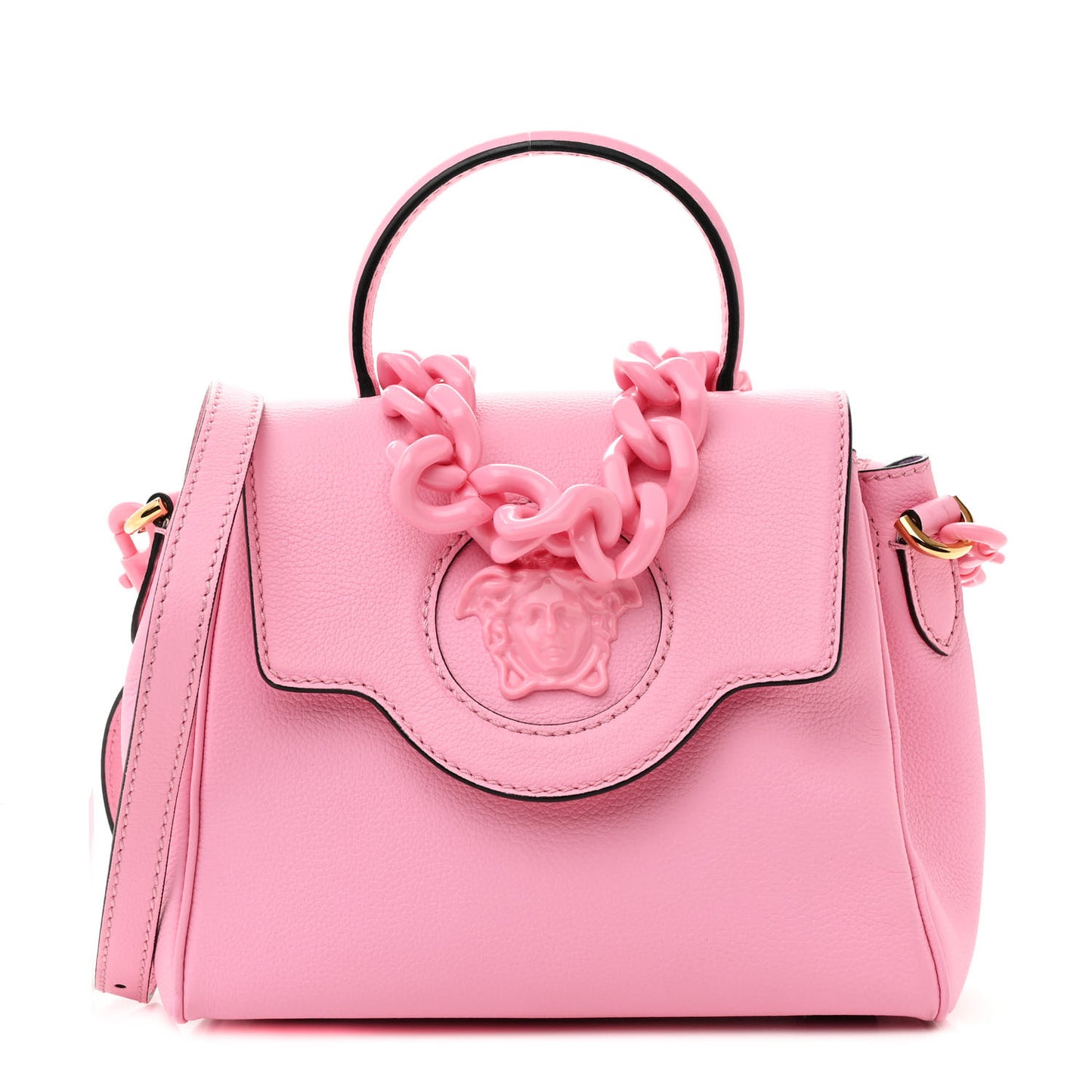 Grained Calfskin Small La Medusa Top Handle Bag Pink