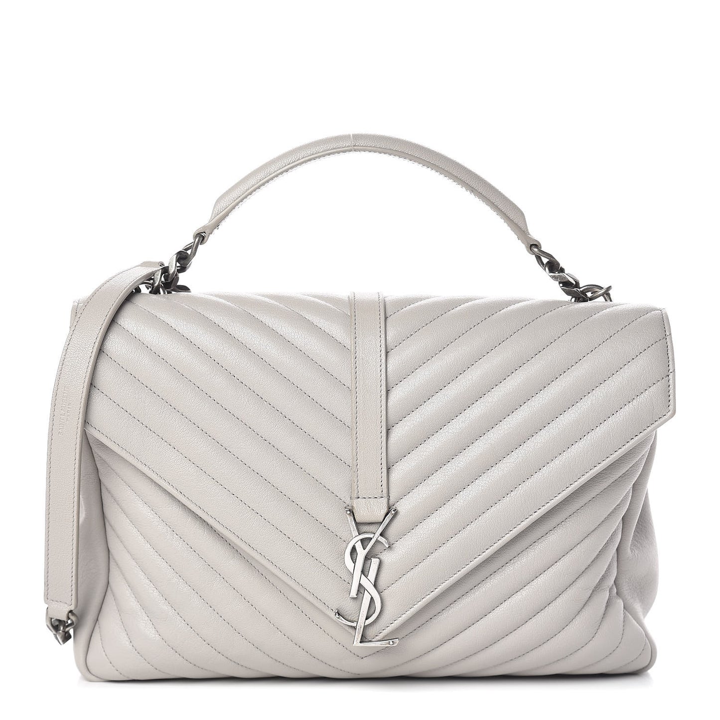 Sheepskin Matelasse Chevron Monogram Large College Satchel Light Grey