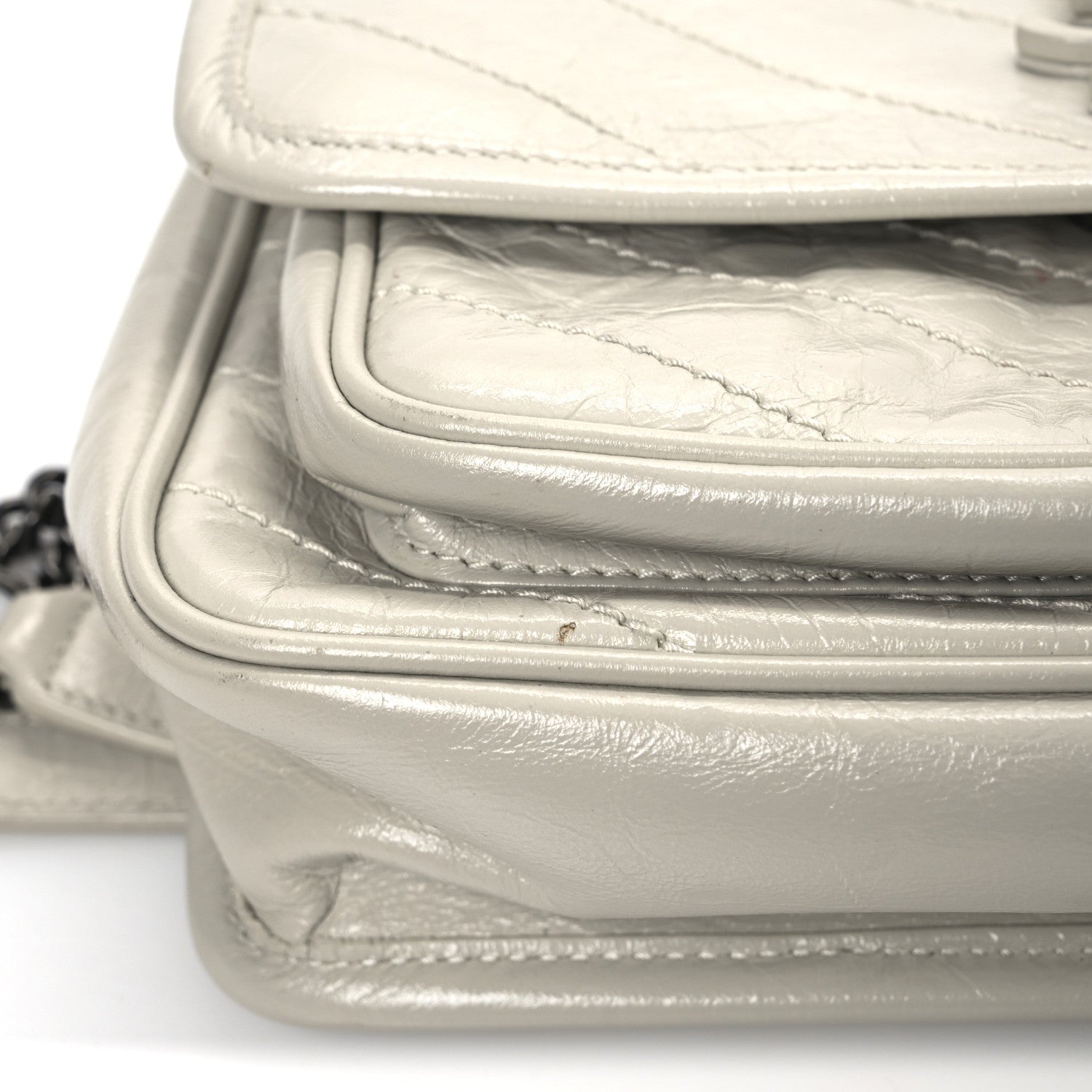 Saint Laurent Crinkled Calfskin Matelasse Monogram Baby Niki Chain Satchel Blanc Vintage 13 of 14