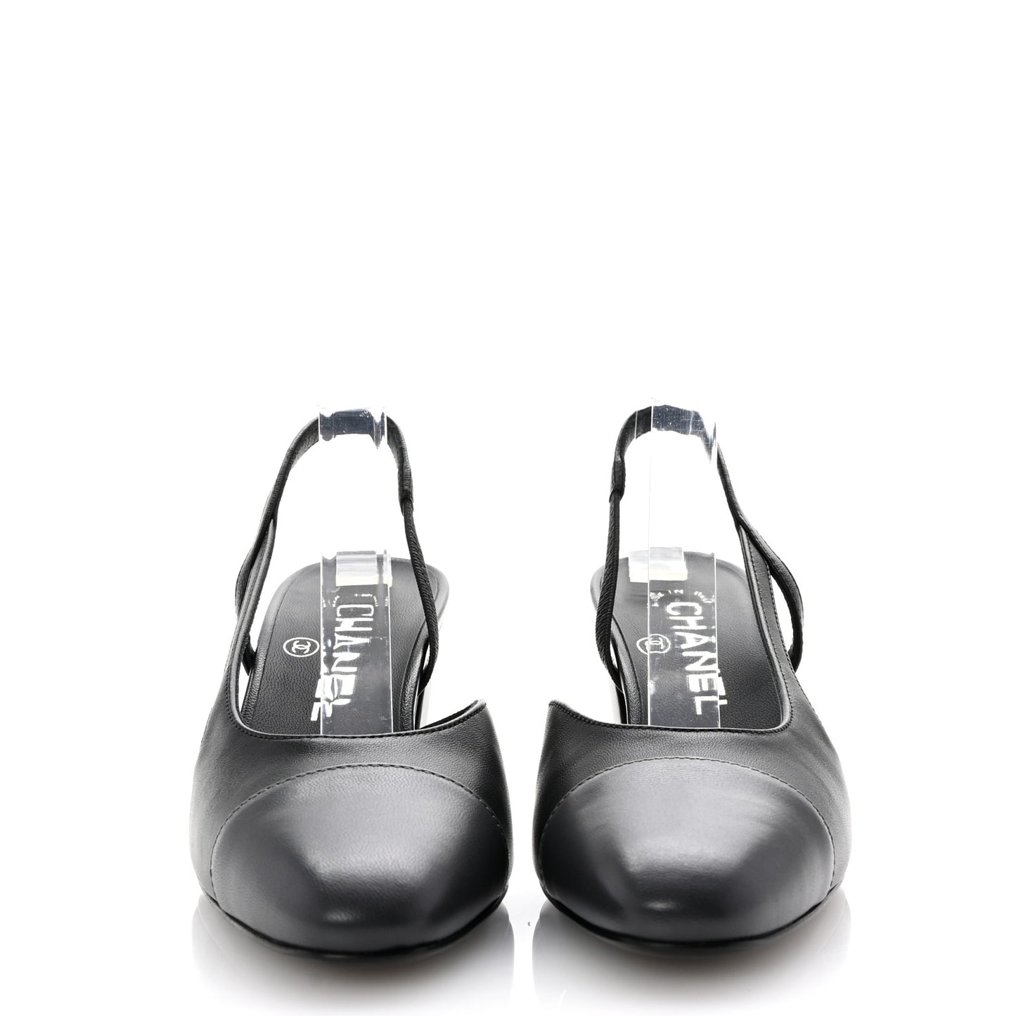 Lambskin Cap Toe CC Slingback Pumps 35.5 Black Dark Grey