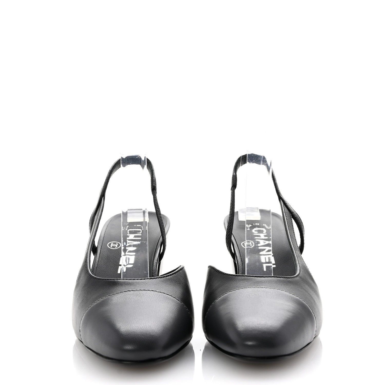 Chanel Lambskin Cap Toe CC Slingback Pumps 35.5 Black Dark Grey 3 of 10