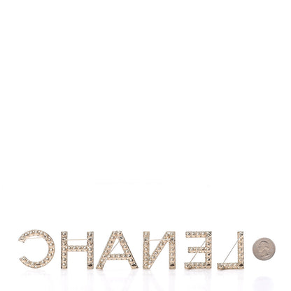 Chanel Crystal Cha-Nel Logo Brooch Set Gold 2 of 5