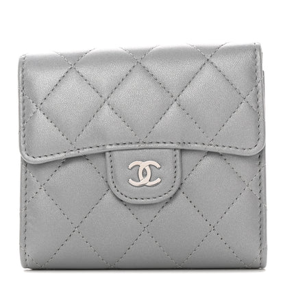 Chanel Metallic Lambskin Quilted Compact Flap Wallet Silver 1 of 11