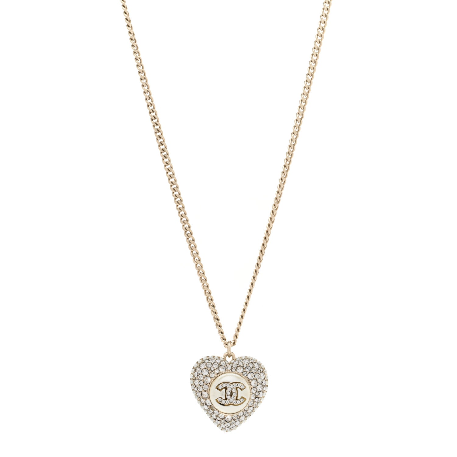 Chanel Pearl Crystal CC Heart Necklace Gold 1 of 4