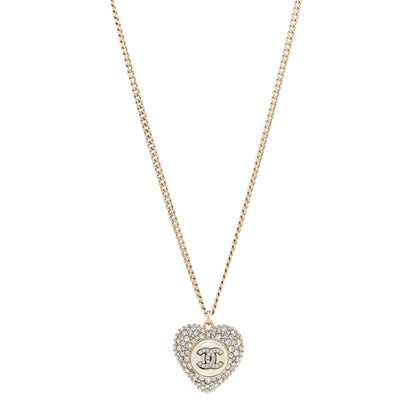 Chanel Pearl Crystal CC Heart Necklace Gold 1 of 4