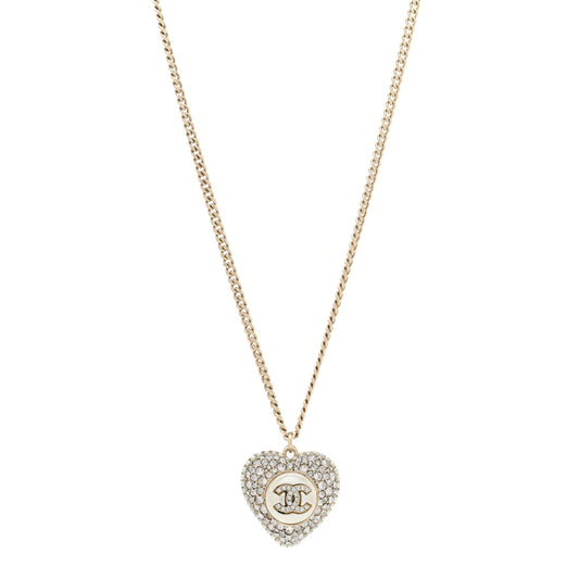 Pearl Crystal CC Heart Necklace Gold