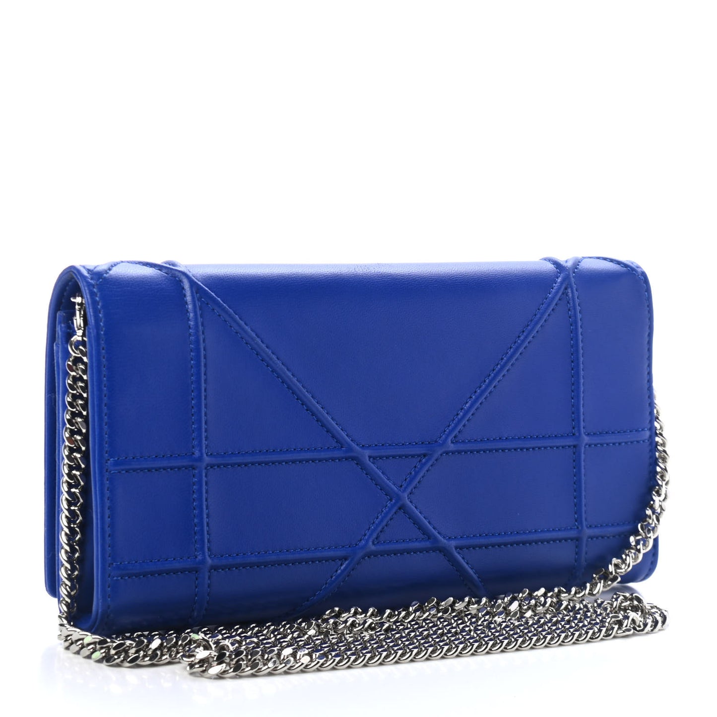 Grained Calfskin Diorama Croisiere Chain Wallet Blue