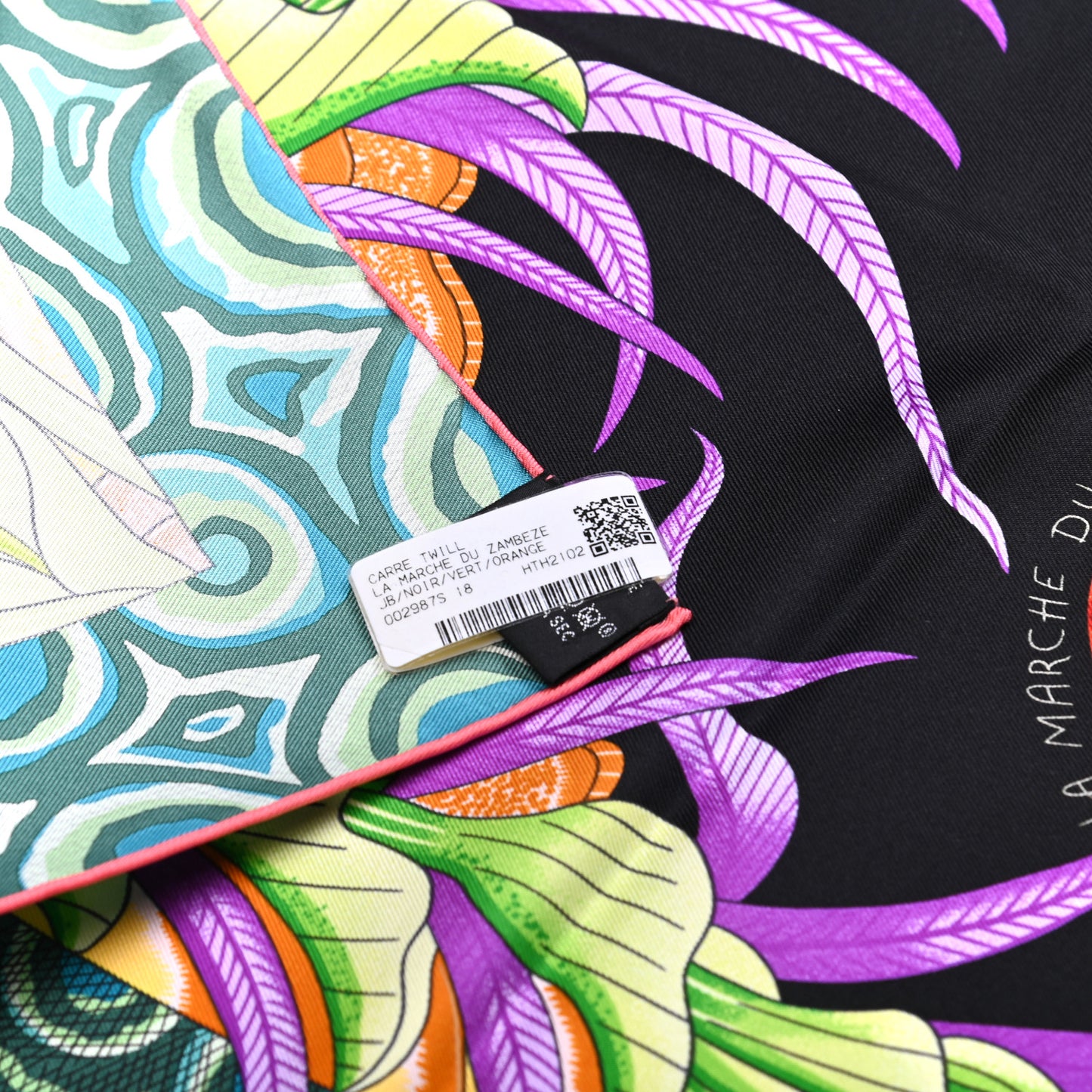 Silk La Marche Du Zambeze Scarf 90 Black Vert Orange
