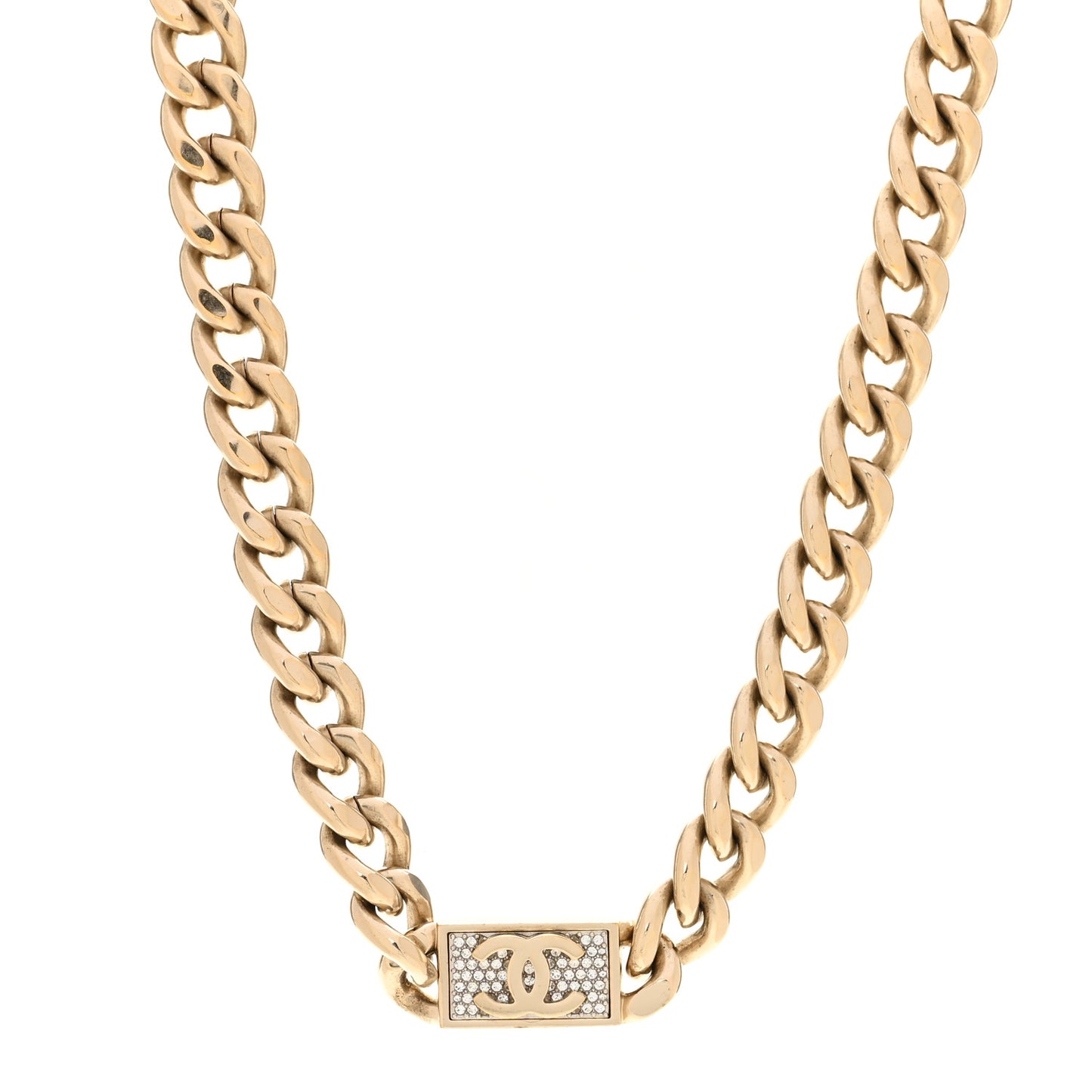 Crystal CC Chain Link Choker Necklace Gold